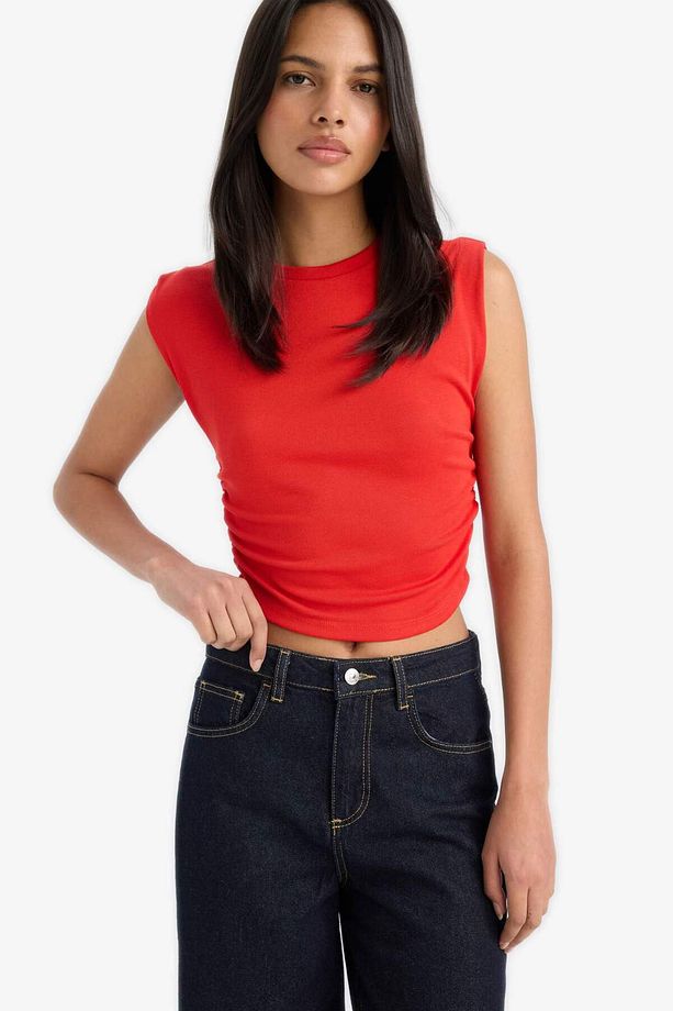 Slim Fit Dar Kesim Bisiklet Yaka Büzgülü Ribana Atlet F4422ax25sm - 4