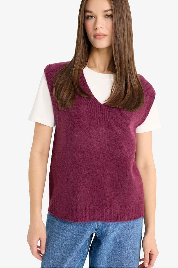 Regular Fit V Yaka Basic Düz Triko Süveter F4635AX25SM - 1