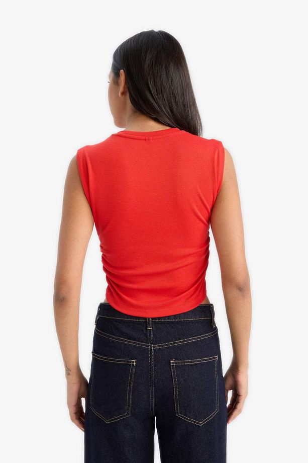 Slim Fit Dar Kesim Bisiklet Yaka Büzgülü Ribana Atlet F4422ax25sm - 6
