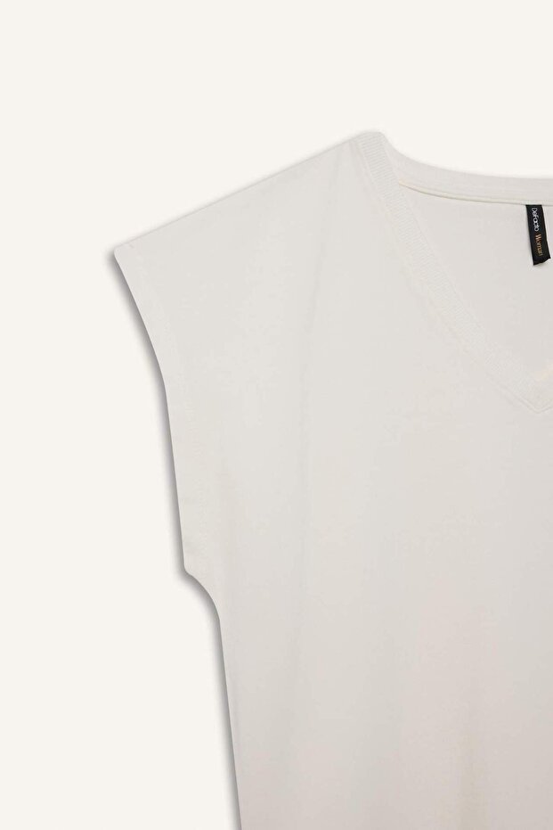 Regular Fit V Yaka Basic Düz Premium Kolsuz Tişört E5486AX25SP - 8