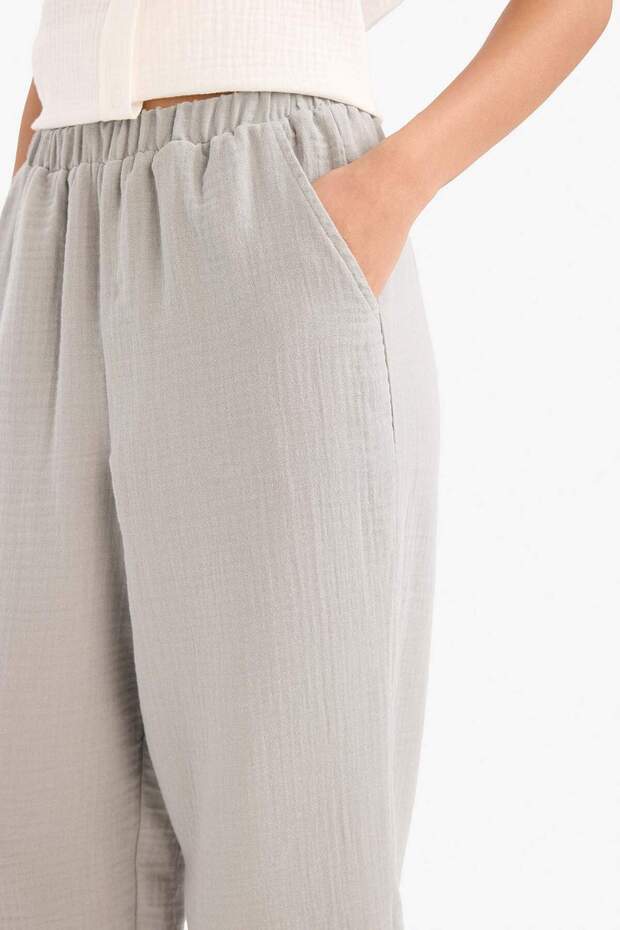 Tapered Fit Yüksek Bel Uzun Boy Müslin Pantolon E6412AX25SP - 5