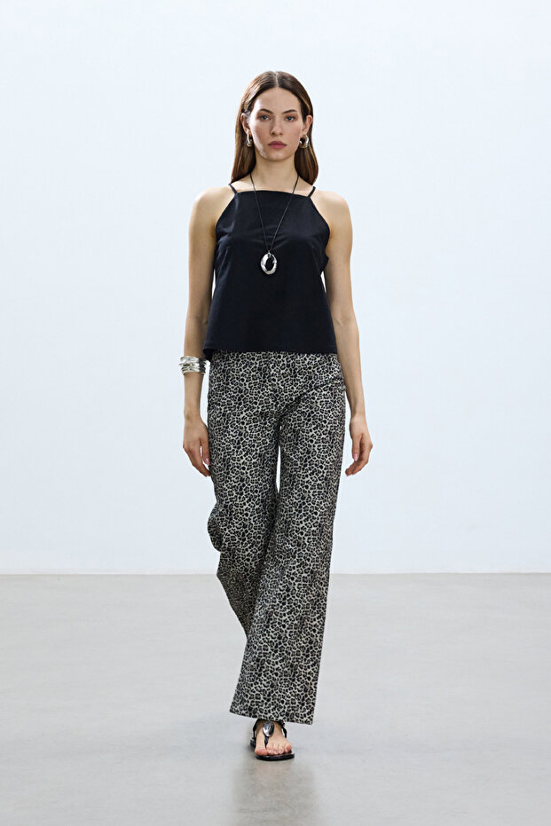 LEOPAR DESENLİ GABARDİN PANTOLON - 1
