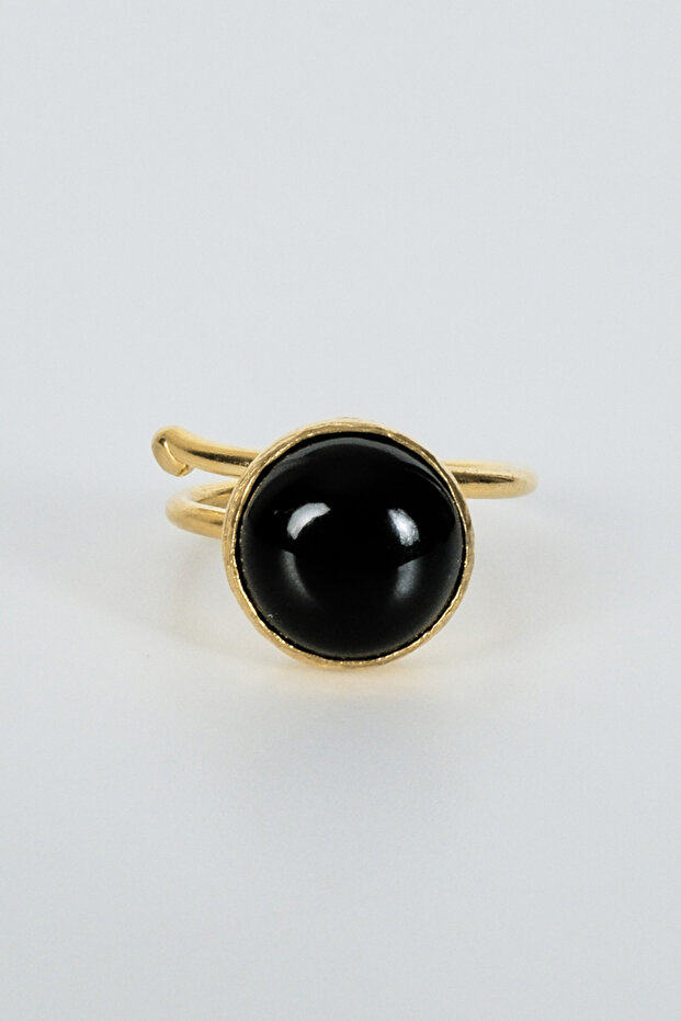 Handmade Black Copal Stone Gold Ring