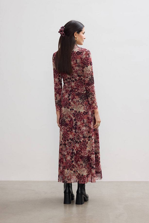 BORDO FLORAL TÜL ELBİSE - 7