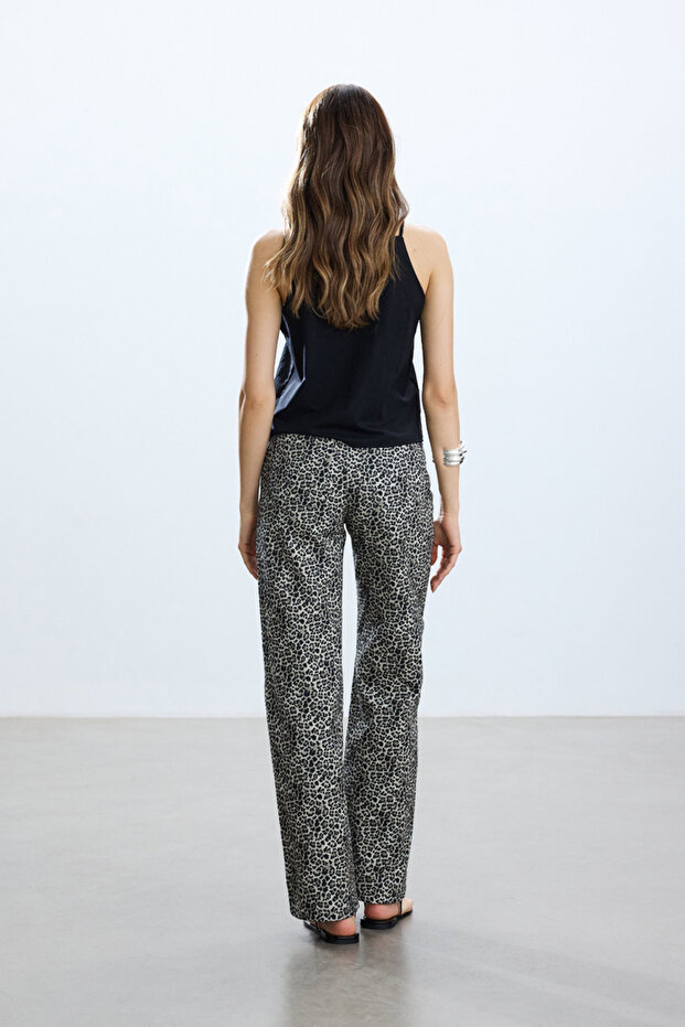 LEOPAR DESENLİ GABARDİN PANTOLON - 7