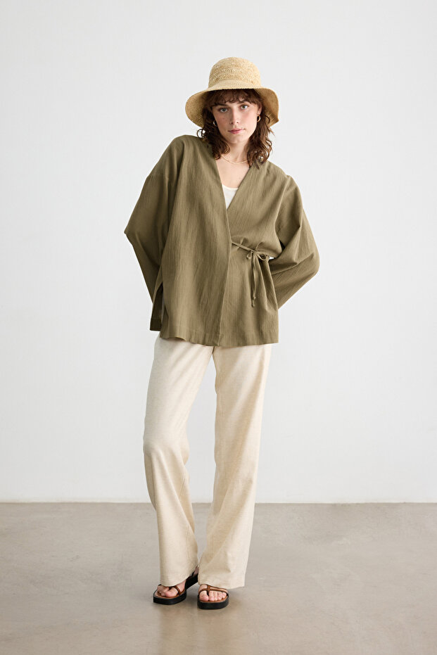 Oil Green Textured Kimono