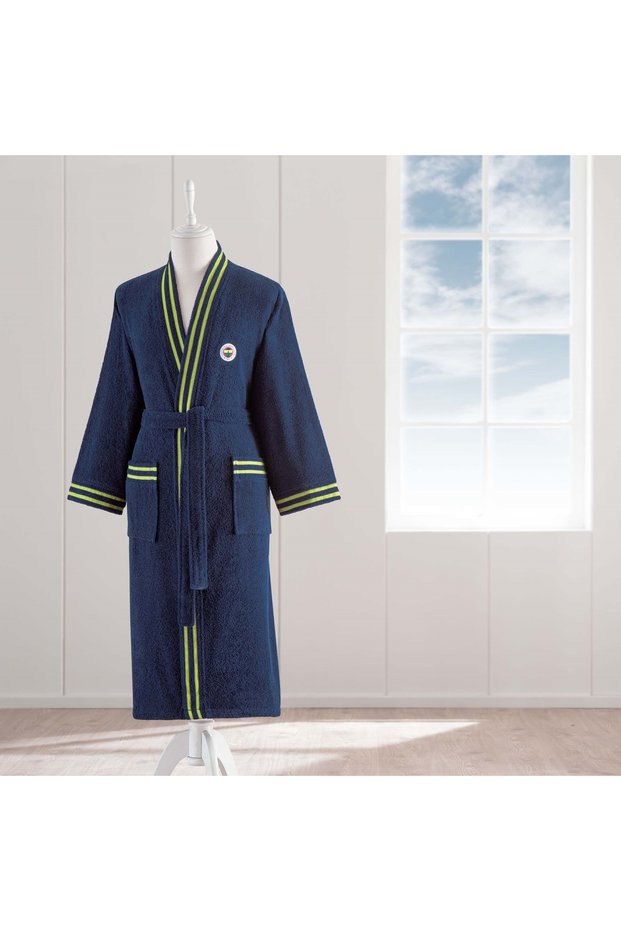 Navy Blue Bathrobe - Fenerbahçe Licensed Yellow and Cotton Adult Model