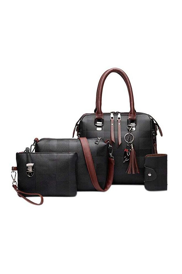 4 Piece Snake Pattern Handbag Set Black - 1