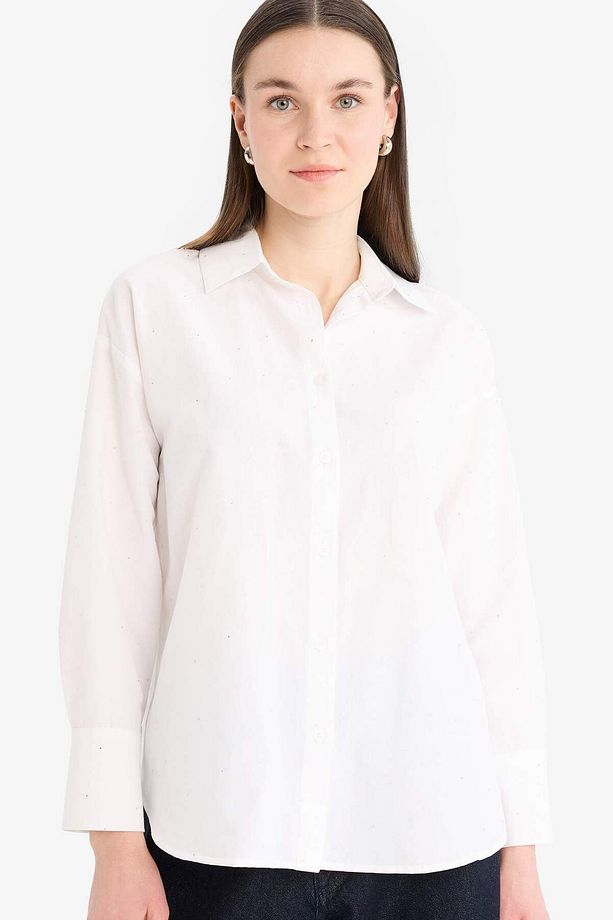 Relax Fit Basic Düz Poplin Uzun Kollu Tesettür Gömlek Tunik E7977ax25sm - 1