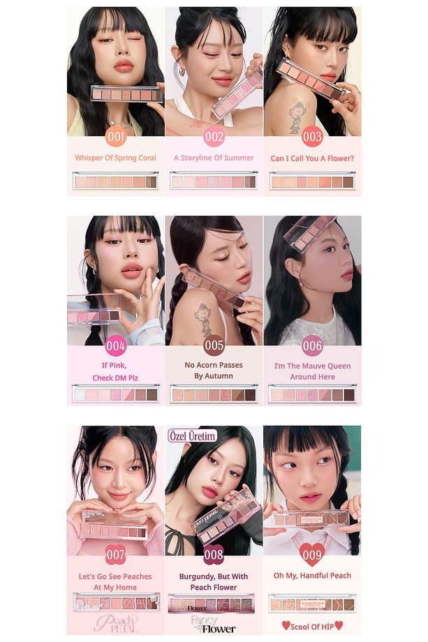 Pigmentli, 5 Farklı Dokulu Far Paleti PERIPERA All Take Mood Palette 001 Whisper Of Spring Coral - 5