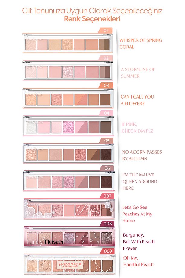 Pigmentli, 5 Farklı Dokulu Far Paleti PERIPERA All Take Mood Palette 001 Whisper Of Spring Coral - 6