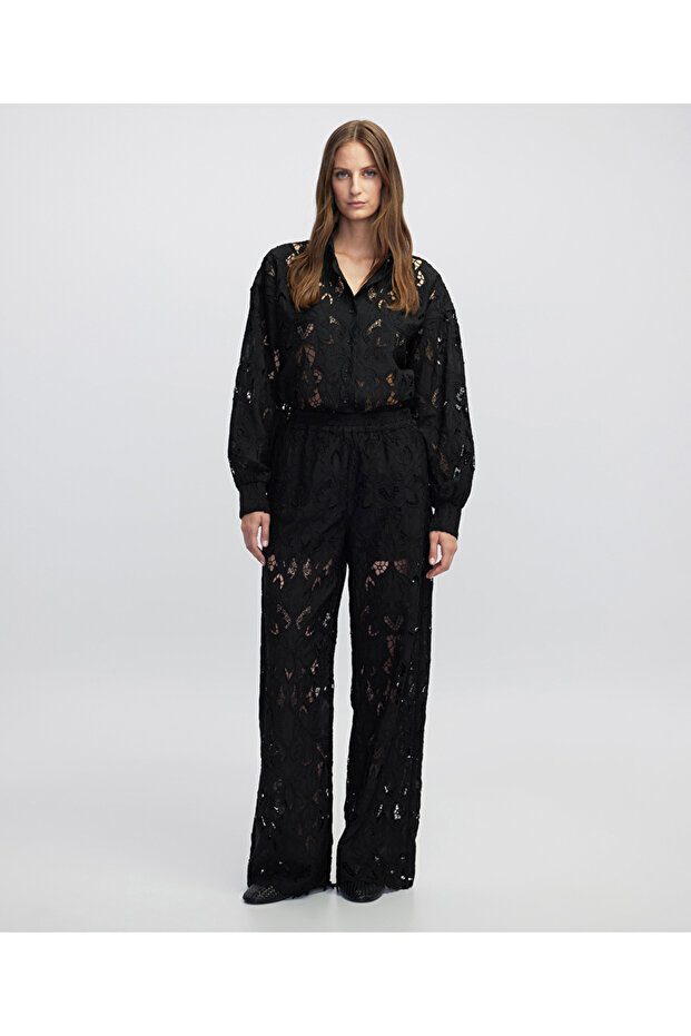 Elastik bel brode pantolon - 5