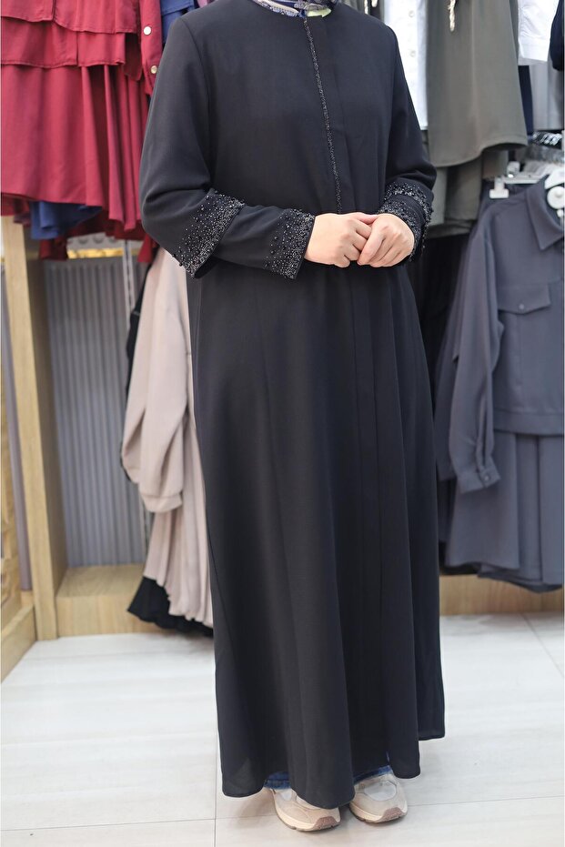 KOLLARI TAŞLI KREP FERACE - 1