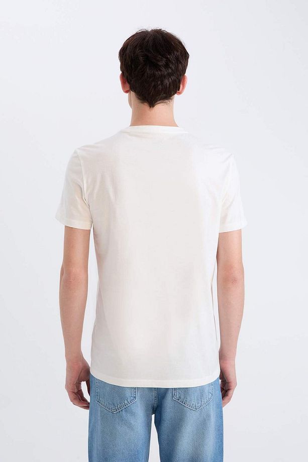%100 Pamuk Slim Fit Dar Kesim Bisiklet Yaka Baskılı Kısa Kollu Tişört D9356AX25SP - 5