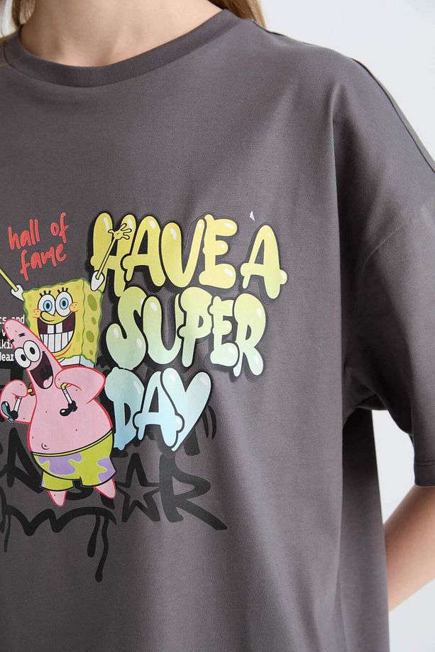 Coool SpongeBob Oversize Geniş Kalıp Bisiklet Yaka Kısa Kollu Tişört D9117AX25SM - 4