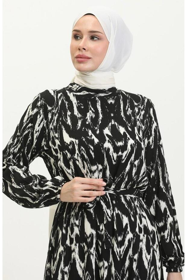 Mermer Desenli Tesettür Elbise - 5