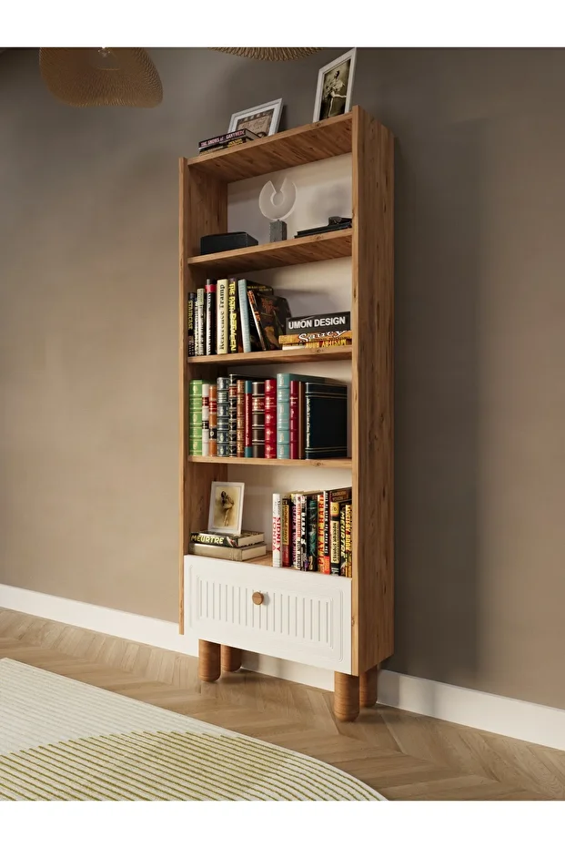 Bohem 5 Raflı Kapaklı Kitaplık MDF Dekoratif Kapak - 3