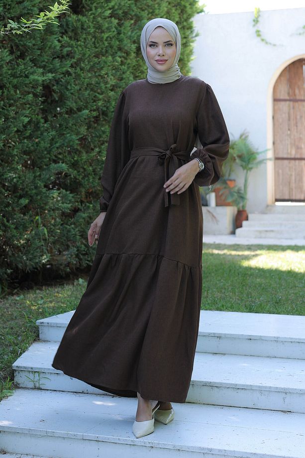 Katlı Elbise Kahve - 26624 - 1