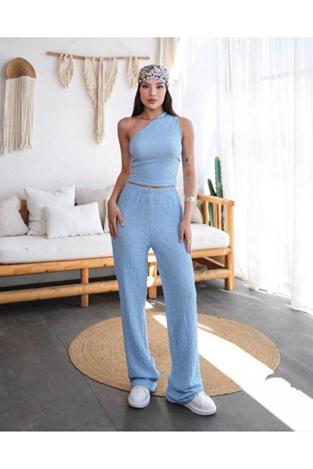 Women's High Waist Bubble Wrinkle Fabric Pants