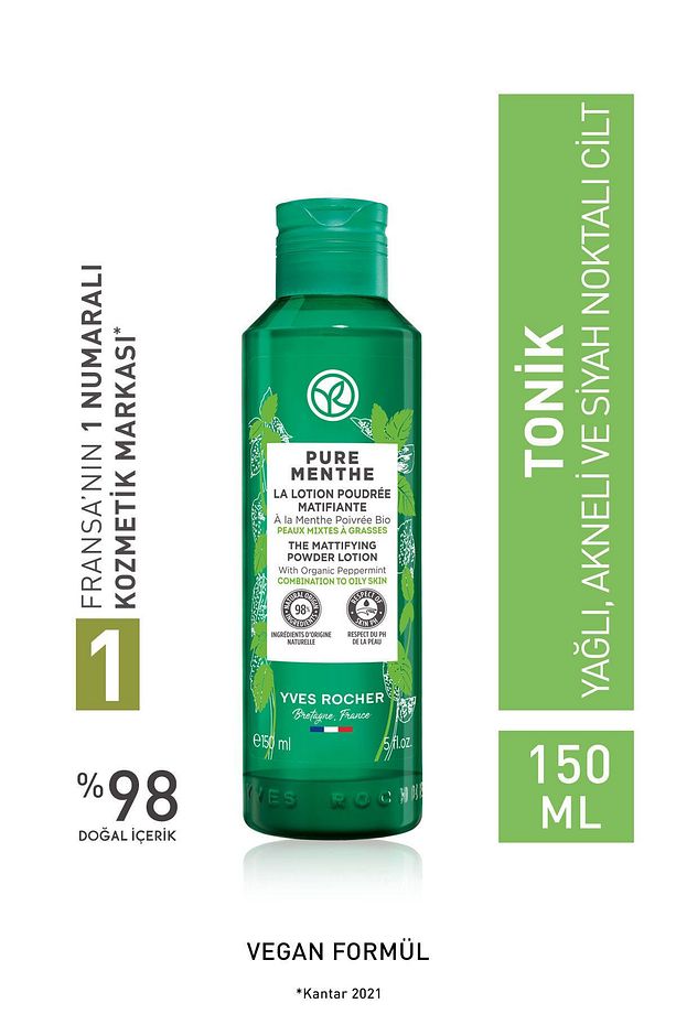 Karma-Yağlı-Sivilce Eğilimli Cilt, Siyah Nokta Karşıtı Pudralı Tonik-Glikolik Asit-Pure Menthe-150ml - 1