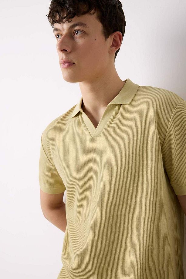 Regular Fit Polo Yaka Kısa Kollu Pilise Tişört B6382AX25SP - 4