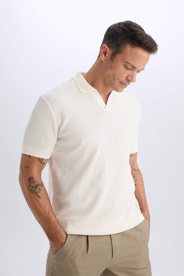 Regular Fit Polo Yaka Kısa Kollu Pilise Tişört B6382AX25SP - 4