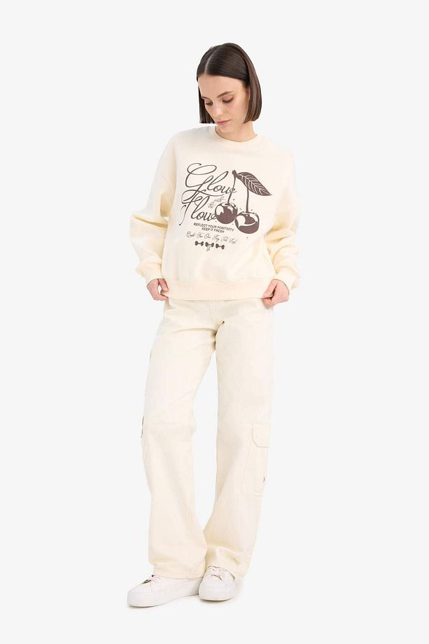 Coool Oversize Geniş Kalıp Bisiklet Yaka Baskılı Kalın Sweatshirt E7638AX25SP - 2