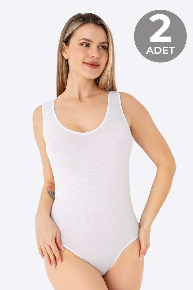 White 2-Piece Women's Snap-On Athlete / Body Thick Strap Cotton Lycra