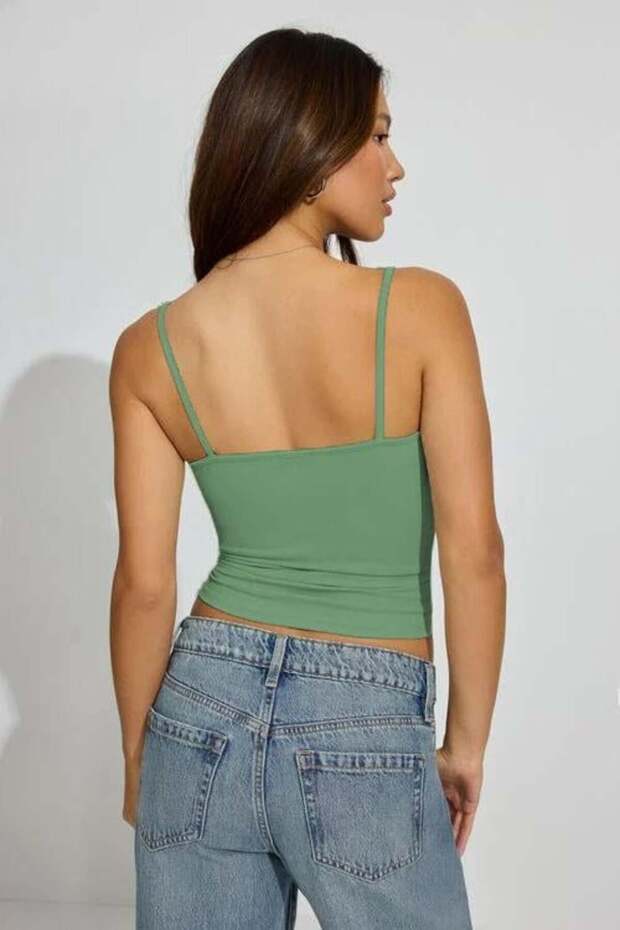 Moss Green Thin Strap Cotton Basic Undershirt Sh169 - 7