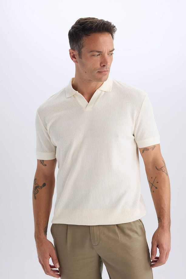 Regular Fit Polo Yaka Kısa Kollu Pilise Tişört B6382AX25SP - 3