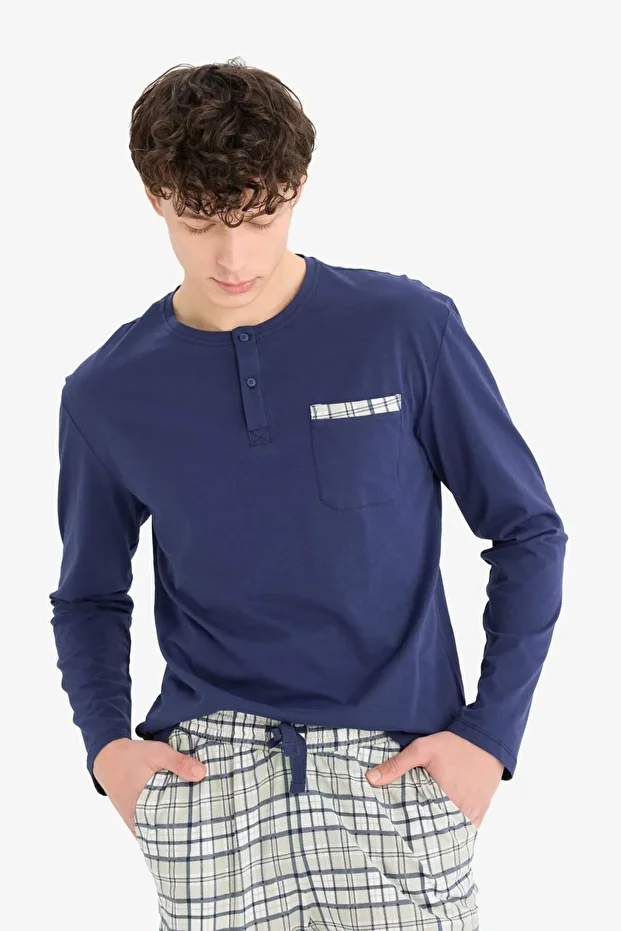 Regular Fit Pijama Takımı Uzun Kollu Üst Kareli Uzun Alt E0508AX25SP - 3