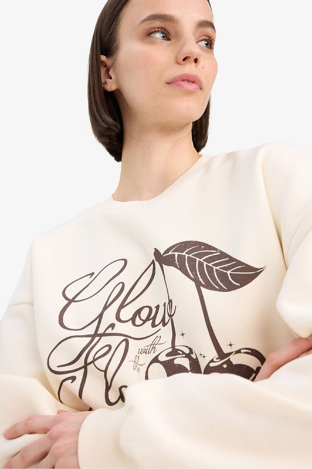 Coool Oversize Geniş Kalıp Bisiklet Yaka Baskılı Kalın Sweatshirt E7638AX25SP - 5