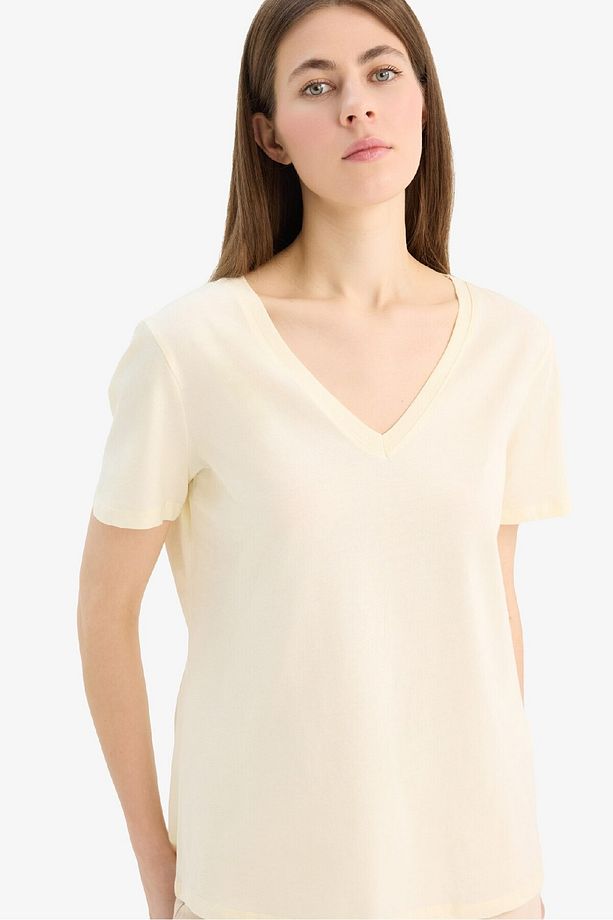 Regular Fit V Yaka Basic Düz Penye Kısa Kollu Tişört W9578AZ25SP - 3