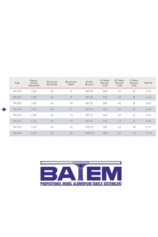 Tek Parça Alüminyum Merdiven 3.5 Metre 11 Basamaklı (TM.350) - 2