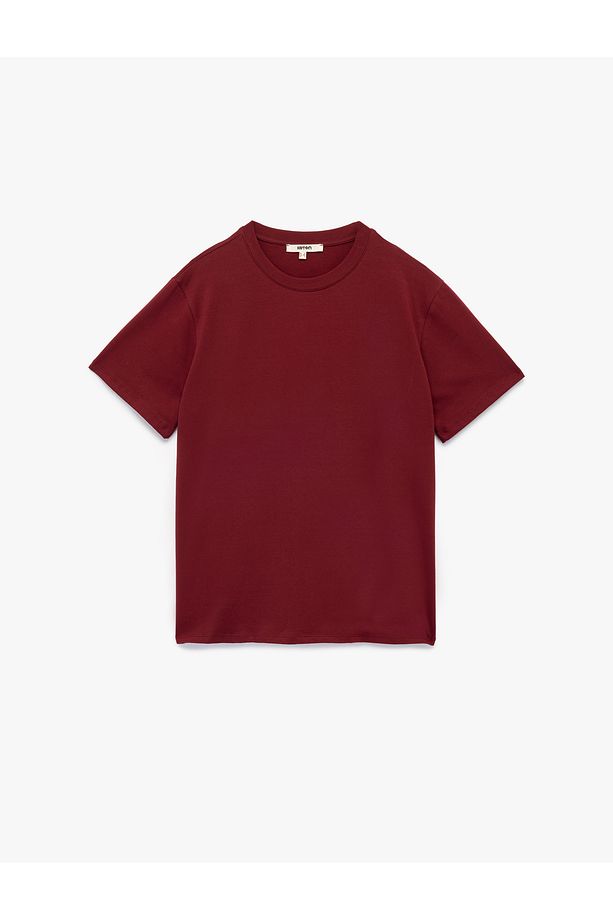 Kısa Kollu Bisiklet Yaka Pamuklu Basic Oversize Tişört - 3