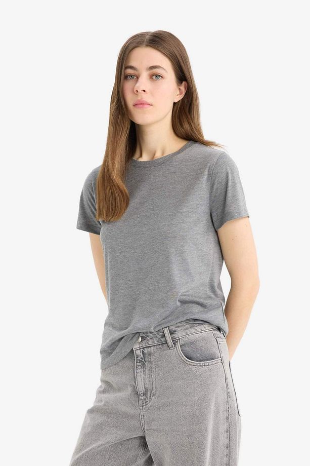 Regular Fit Bisiklet Yaka Basic Düz Kısa Kollu Tişört W7299AZ25SP - 4