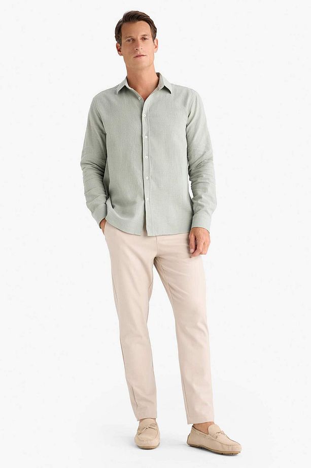 %100 Pamuk Regular Fit İnce Polo Yaka Uzun Kollu Gömlek D7394AX25SP - 2