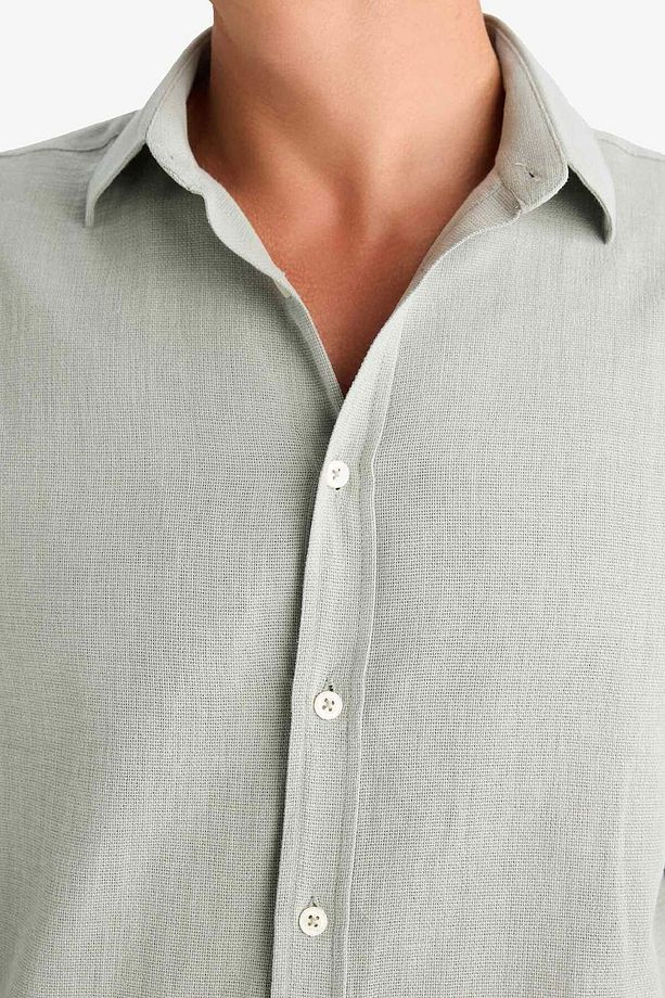 %100 Pamuk Regular Fit İnce Polo Yaka Uzun Kollu Gömlek D7394AX25SP - 5