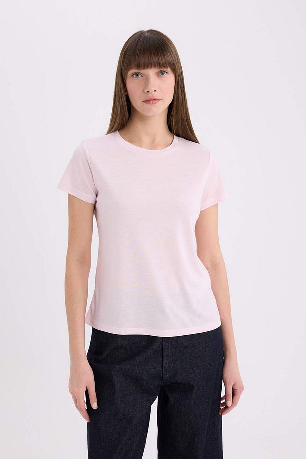 Regular Fit Bisiklet Yaka Basic Düz Kısa Kollu Tişört W7299AZ25SP - 4