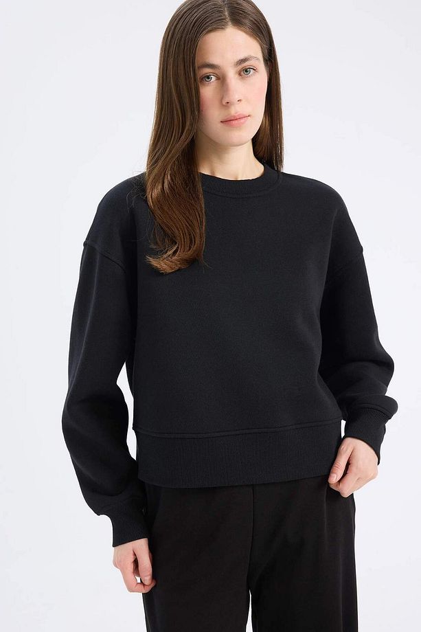 Boxy Fit Bisiklet Yaka Basic Düz Kalın Sweatshirt E9616AX25SP - 4