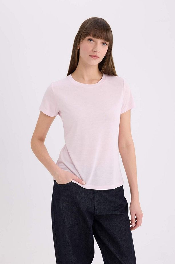 Regular Fit Bisiklet Yaka Basic Düz Kısa Kollu Tişört W7299AZ25SP - 3