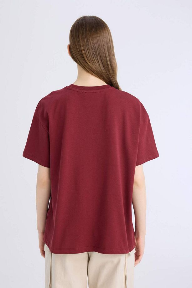 Oversize Geniş Kalıp Bisiklet Yaka Basic Düz Siyah Kısa Kollu Siyah Tişört E4935AX25SP - 6