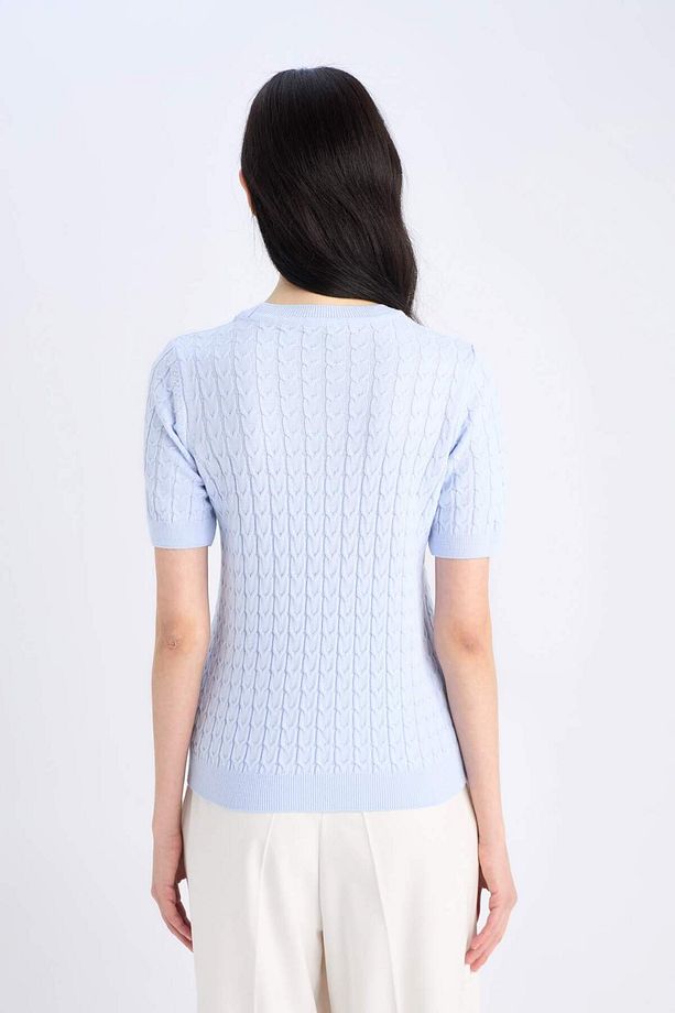 Regular Fit Bisiklet Yaka Basic Düz Triko Kısa Kollu Kazak D3306AX25SM - 6