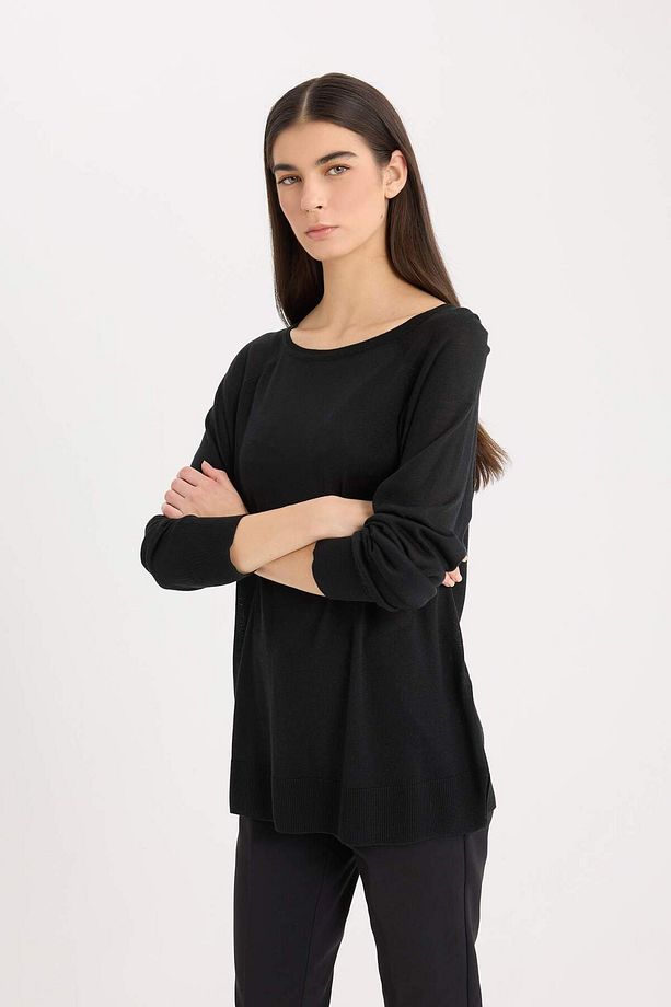 Regular Fit Bisiklet Yaka Basic Düz Siyah Triko Kazak D6281AX25SP - 3