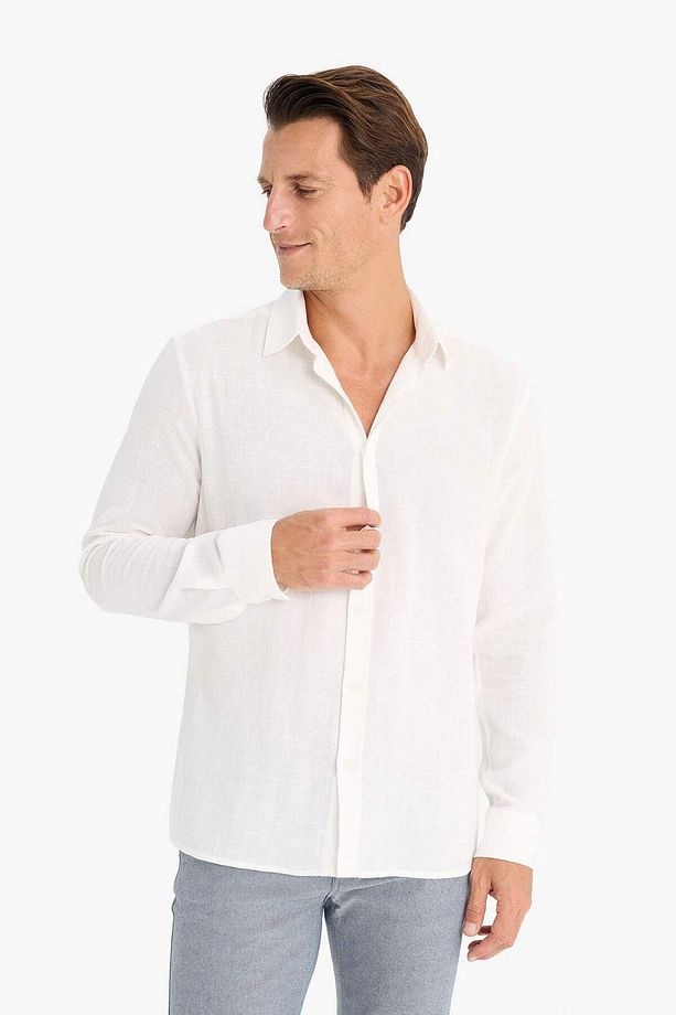 %100 Pamuk Regular Fit İnce Polo Yaka Uzun Kollu Gömlek D7394AX25SP - 3