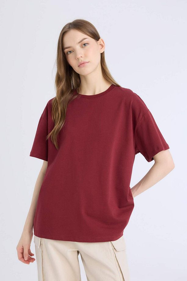 Oversize Geniş Kalıp Bisiklet Yaka Basic Düz Siyah Kısa Kollu Siyah Tişört E4935AX25SP - 3