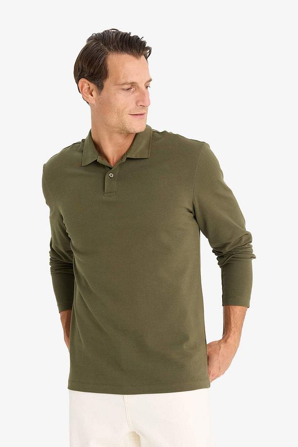 %100 Pamuk New Regular Fit Polo Yaka Basic Düz Uzun Kollu Dokulu Pike Tişört D7530AX25SP - 4