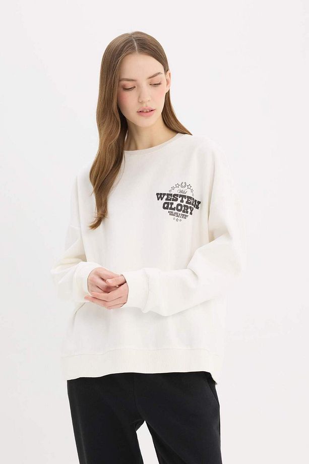 Oversize Geniş Kalıp Bisiklet Yaka Sırt Baskılı Kalın Sweatshirt E4934AX25SP - 6