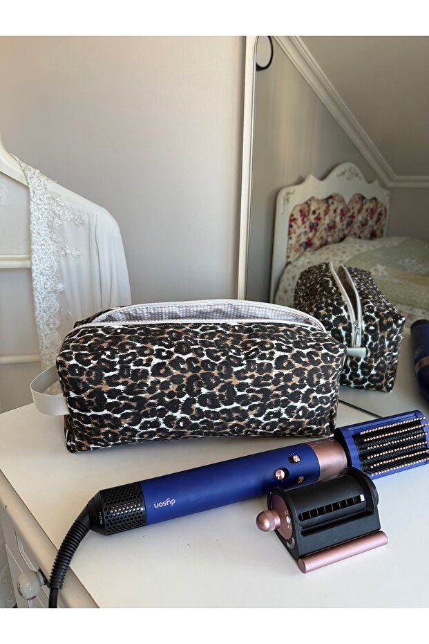 Leopard Pattern Hair Styling Bag, Organizer Bag, Large Size Makeup Bag, 35X14X12 cm