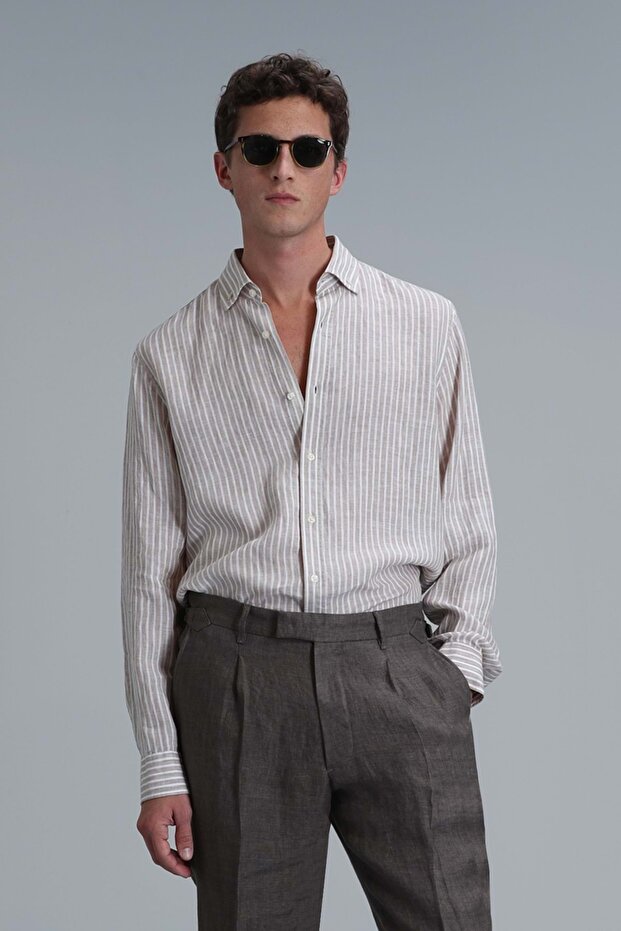 111010618 Tamar Erkek Basic Gömlek Regular Fit Erkek Gömlek BEJ - 1